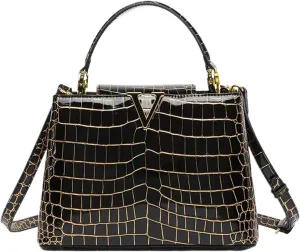 Women's Bright PU Leather Purse and Handbag Vintage Crocodile Pattern Work Satchel Tote Large Capacity Shoulder Bagsbag1082OWOISS