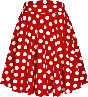 Women's Casual Stretchy Flared Mini Skater Skirt Basic A-Line Pleated Midi Skirt