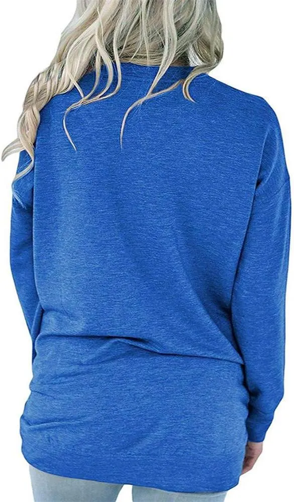 Womens Crewneck Long Sleeve Sweatshirts Casual Pullover Tops Loose Shirt with Pockets