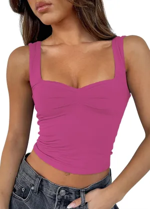 Women's Crop Tank Tops Y2k Summer Cute Sexy Backless Sweetheart Neckline Trendy Going Out Camisole Basic Shirts 2024