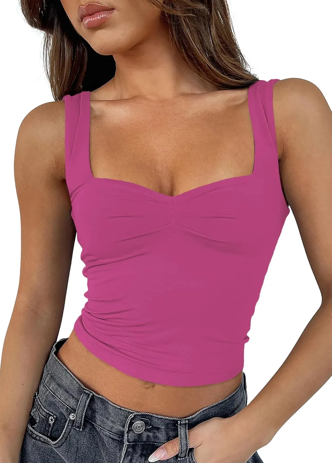 Women's Crop Tank Tops Y2k Summer Cute Sexy Backless Sweetheart Neckline Trendy Going Out Camisole Basic Shirts 2024