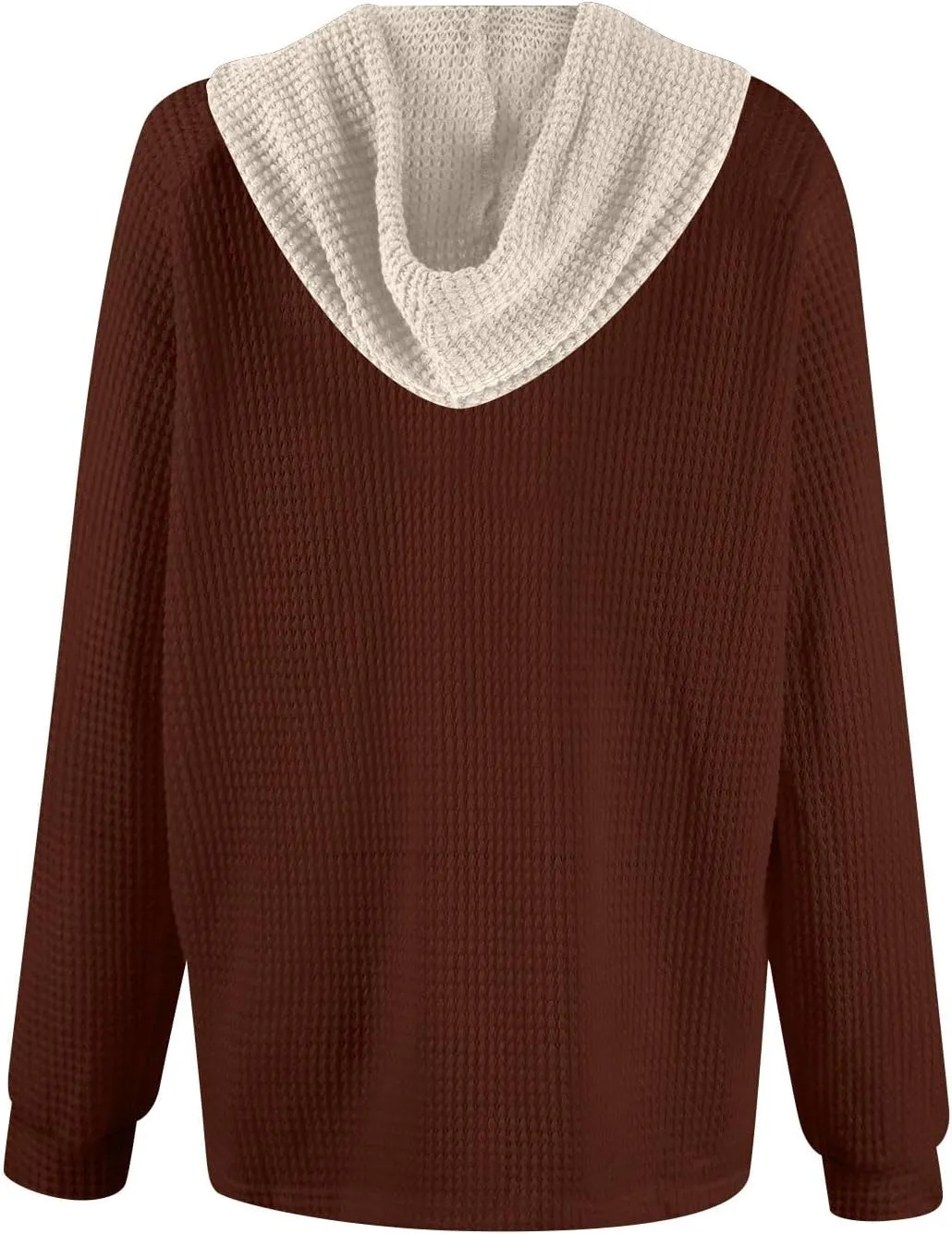 Womens Fall Fashion 2025 Oversized Waffle Knit Hoodies Casual Drawstring Hooded Sweatshirt Button V Neck Sweater