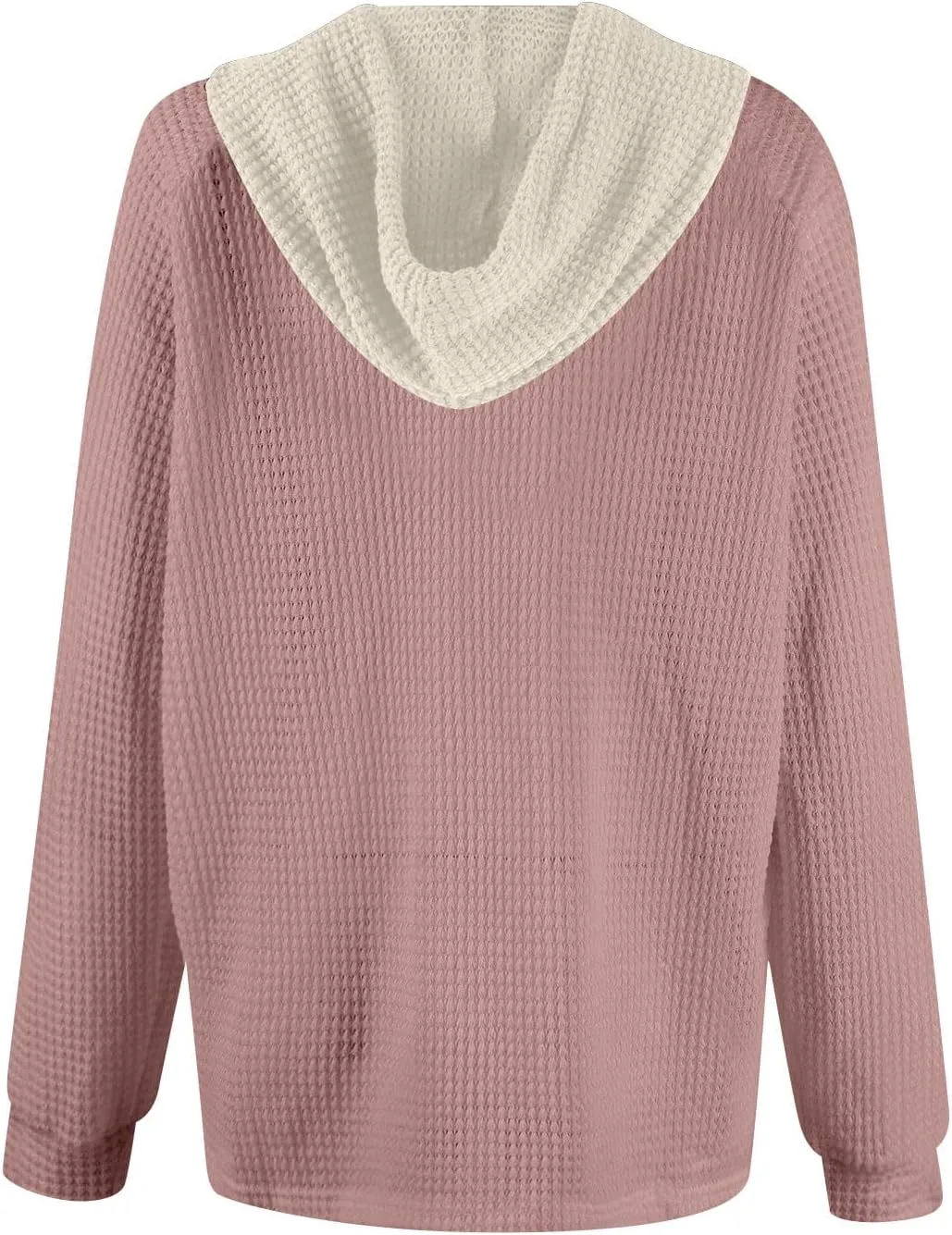 Womens Fall Fashion 2025 Oversized Waffle Knit Hoodies Casual Drawstring Hooded Sweatshirt Button V Neck Sweater