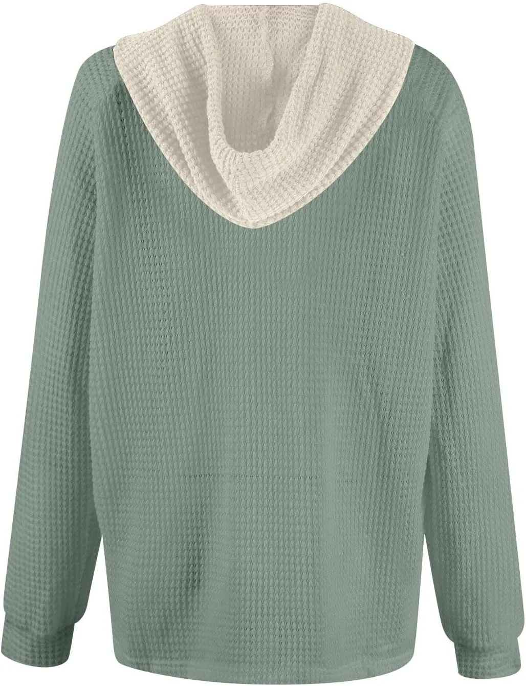 Womens Fall Fashion 2025 Oversized Waffle Knit Hoodies Casual Drawstring Hooded Sweatshirt Button V Neck Sweater