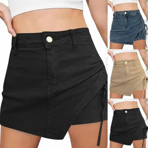 Women's High Waist A-Line Denim Shorts,Light Wash Two-Piece Design,Slimming Skort for Fashionable Summer Outfits