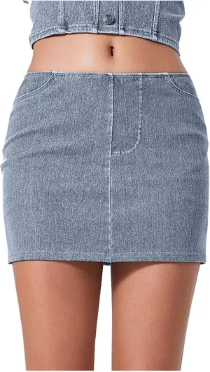 Women's High Waisted Denim Skort Solid Color Jeans Wrapped Shorts Side Pocket Cowboy Skorts Summer Bodycon Short