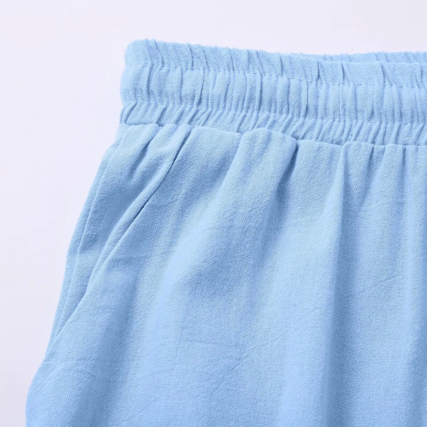 Womens Linen Pants Wide Leg Drawstring Elastic High Waist Loose Pant Lounge Casual Plus Size Summer Beach Trousers