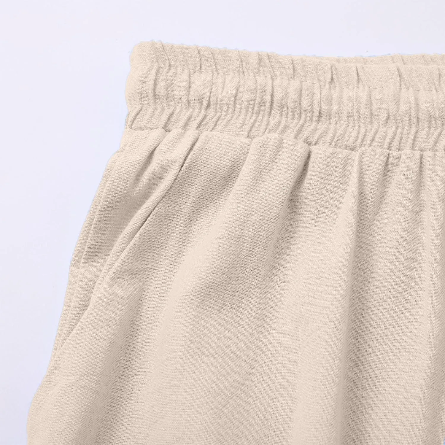 Womens Linen Pants Wide Leg Drawstring Elastic High Waist Loose Pant Lounge Casual Plus Size Summer Beach Trousers