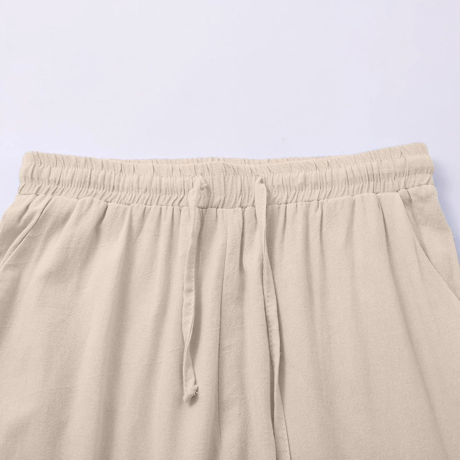 Womens Linen Pants Wide Leg Drawstring Elastic High Waist Loose Pant Lounge Casual Plus Size Summer Beach Trousers