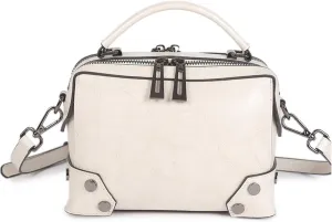 Women's Oil Wax Top Handle Satchel Bag Genuine Leather Crossbody Rivet Stitching Shoulder Bag Retro Handbag and Pursebag1984OWOISS