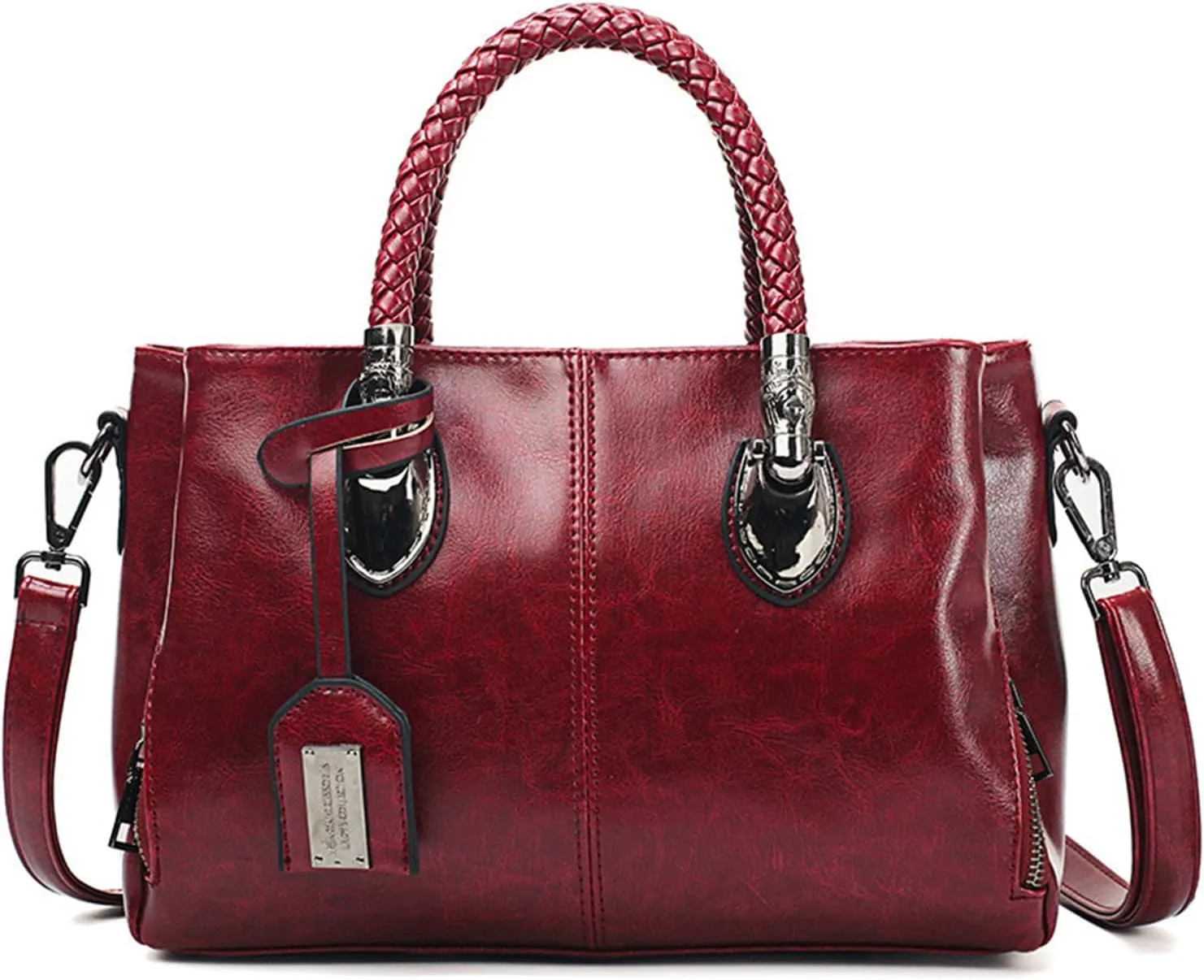 Women's Oil Wax Top Handle Satchel Bag PU Leather Retro Shoulder Bag Large Boston Tote Crossbody Soft Handbag Pursebag1574OWOISS