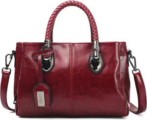 Women's Oil Wax Top Handle Satchel Bag PU Leather Retro Shoulder Bag Large Boston Tote Crossbody Soft Handbag Pursebag1574OWOISS