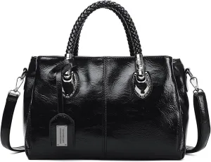 Women's Oil Wax Top Handle Satchel Bag PU Leather Retro Shoulder Bag Large Boston Tote Crossbody Soft Handbag Pursebag1575OWOISS