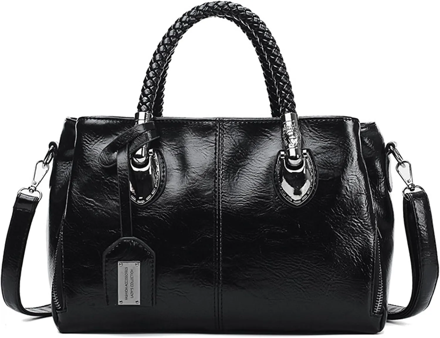 Women's Oil Wax Top Handle Satchel Bag PU Leather Retro Shoulder Bag Large Boston Tote Crossbody Soft Handbag Pursebag1575OWOISS