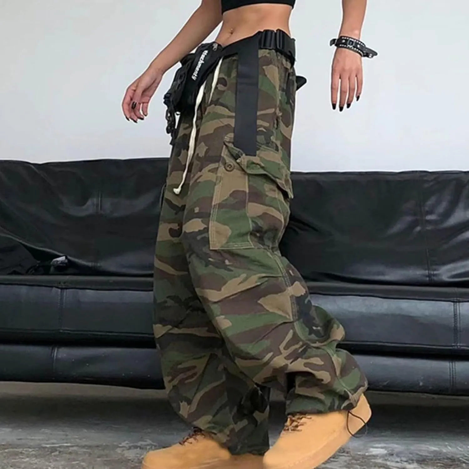 Women's Oversized Camo Cargo Pants Joggers Trousers Baggy Camouflage Army Fatigue with Workout Sweatpants Pockets