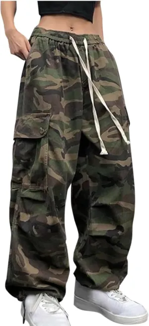 Women's Oversized Camo Cargo Pants Joggers Trousers Baggy Camouflage Army Fatigue with Workout Sweatpants Pockets