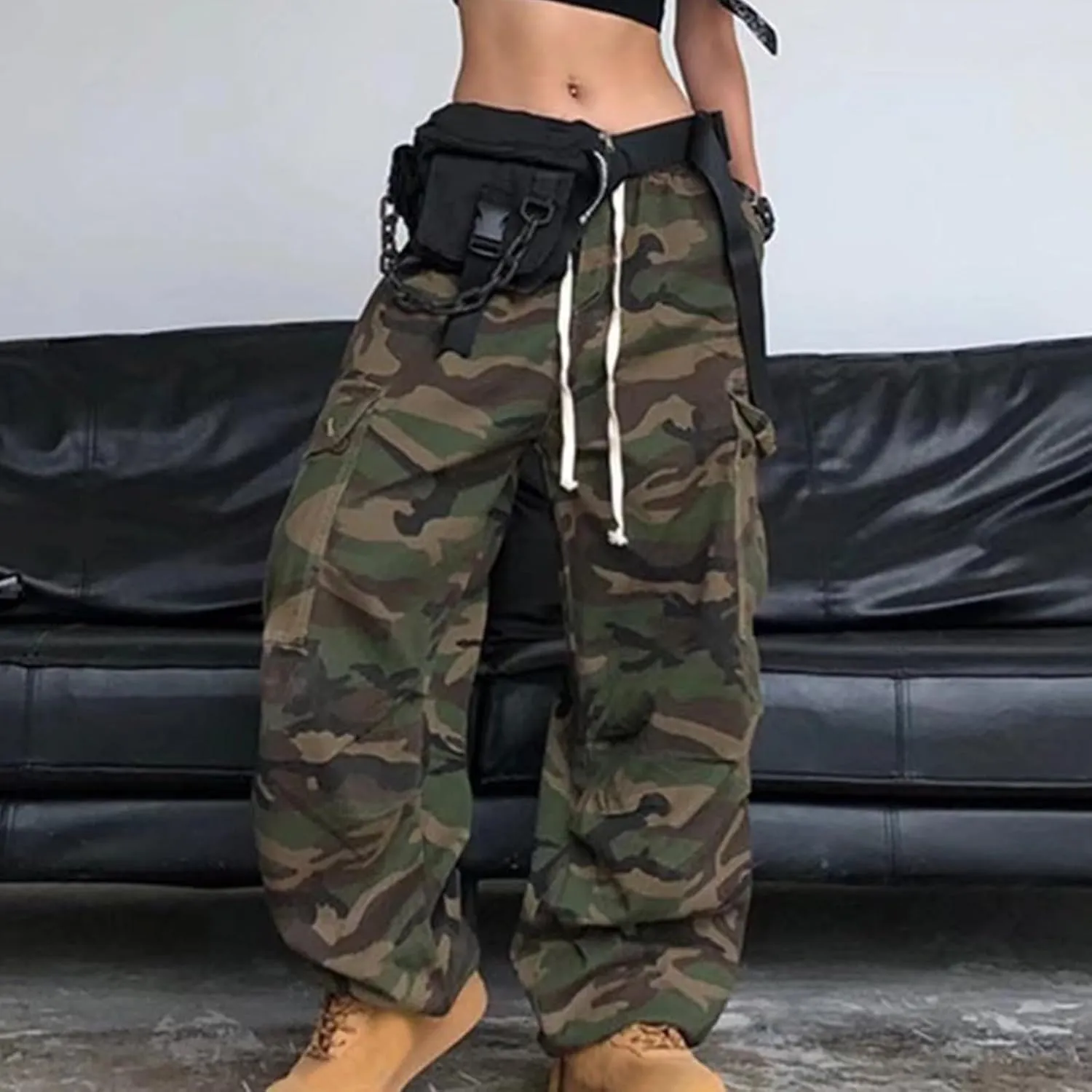 Women's Oversized Camo Cargo Pants Joggers Trousers Baggy Camouflage Army Fatigue with Workout Sweatpants Pockets