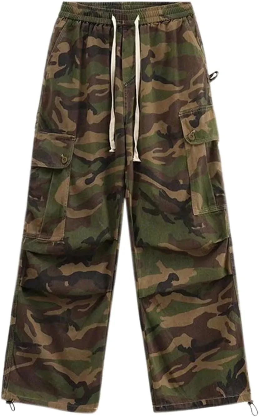 Women's Oversized Camo Cargo Pants Joggers Trousers Baggy Camouflage Army Fatigue with Workout Sweatpants Pockets