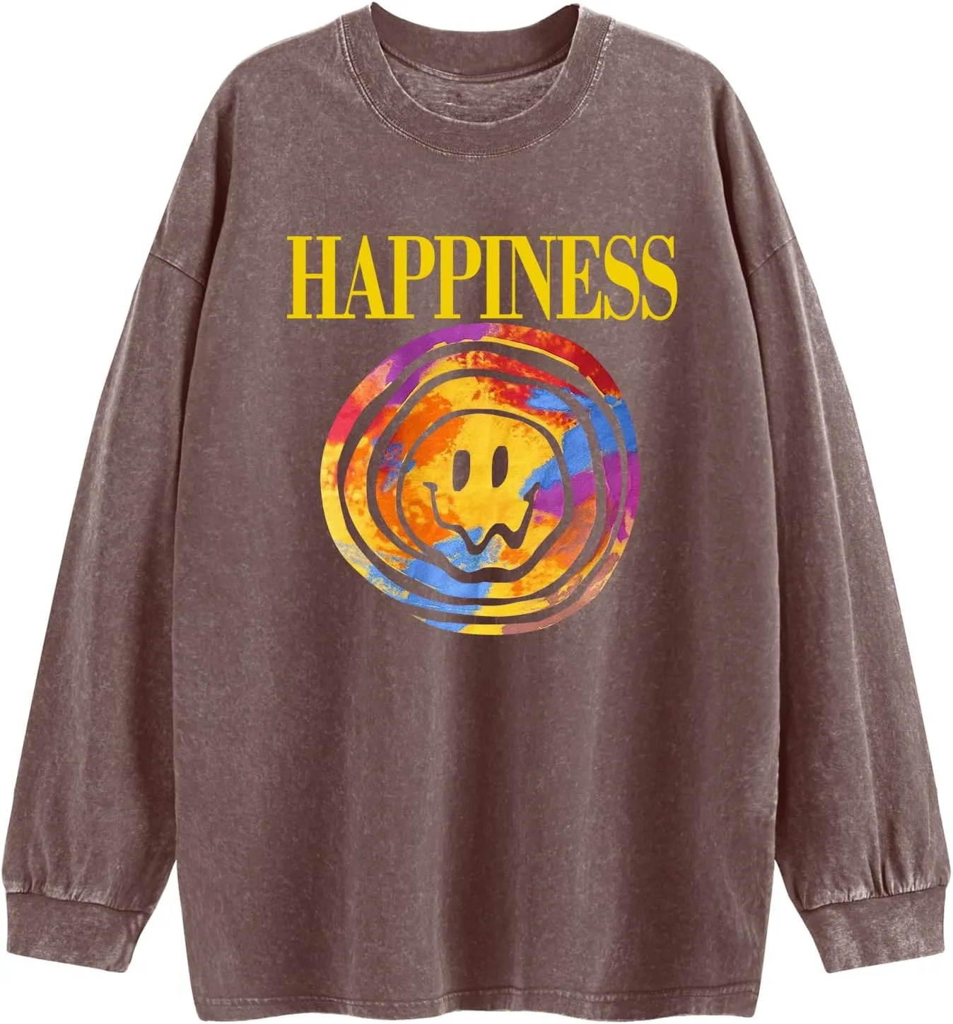 Women's Oversized Graphic Pink Sweatshirt Preppy Aesthetic Smile Face Shirts for Teen Girls Long Sleeve Pullover Top
