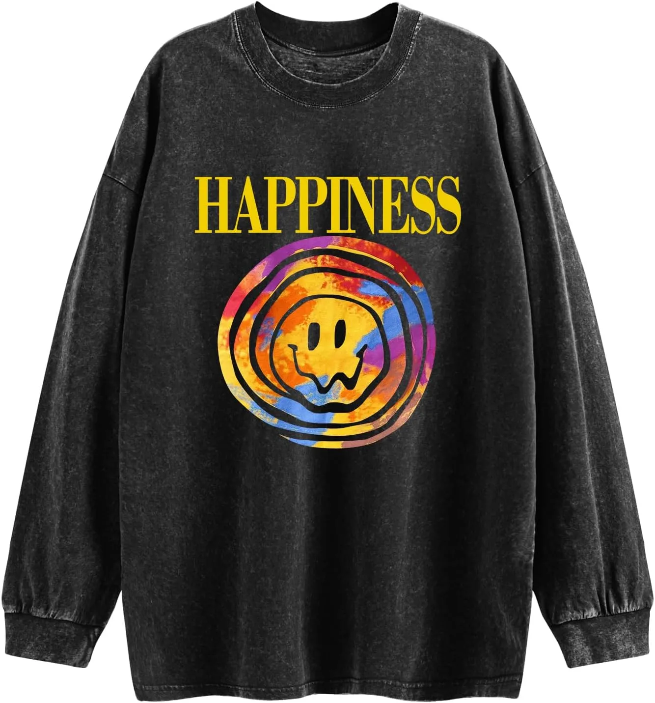 Women's Oversized Graphic Pink Sweatshirt Preppy Aesthetic Smile Face Shirts for Teen Girls Long Sleeve Pullover Top