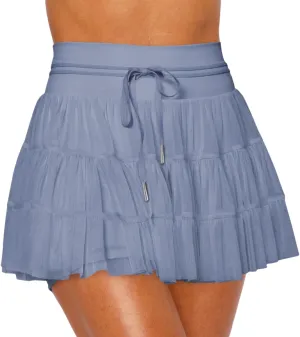 Women's Pleated Skirt High Waisted Ruffle Tennis Skirts Sports Skater Running Skorts with Shorts Pockets