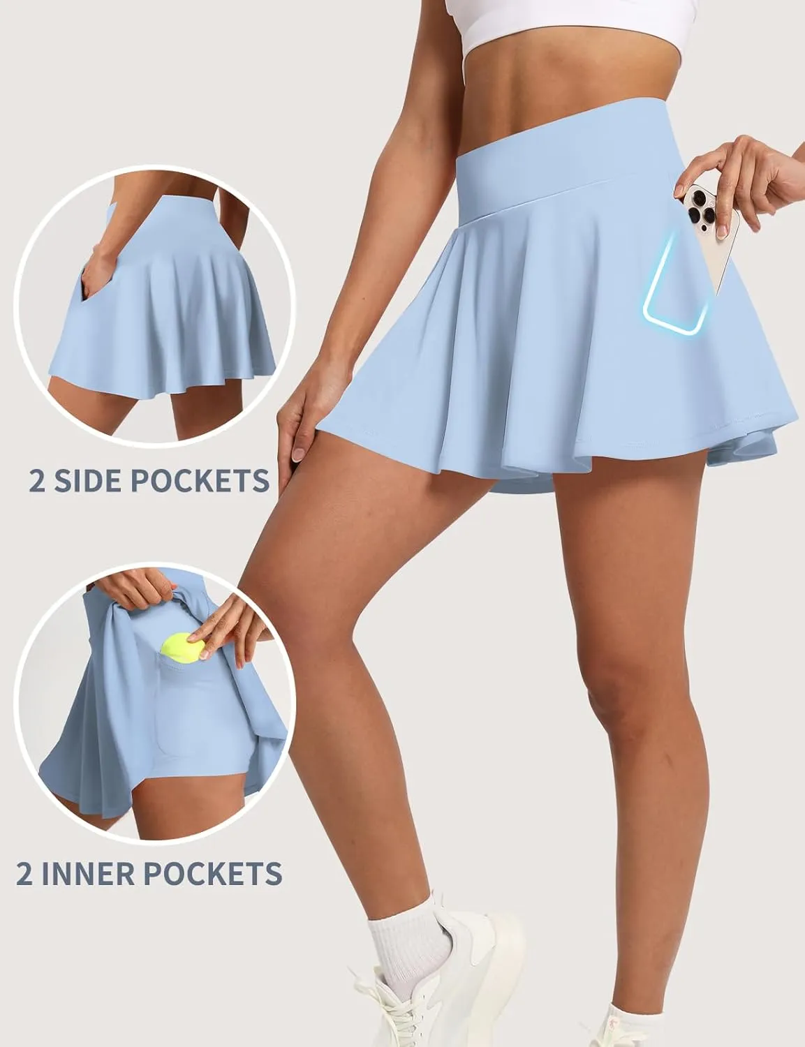 Women's Pleated Tennis Skirt Golf Skorts for Woman High Waisted Tummy Control with Shorts Pockets