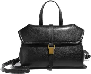 Women's Retro Top Handle Shoulder Bag PU Leather Large Stitching Tote Satchel Flap Crossbody Messenger Handbag Pursebag571OWOISS