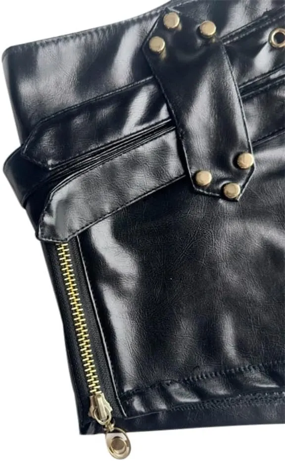 Womens Sexy High-Waisted Faux Leather Shorts Black PU Leather