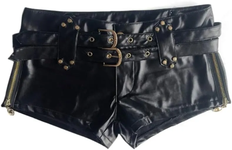 Womens Sexy High-Waisted Faux Leather Shorts Black PU Leather