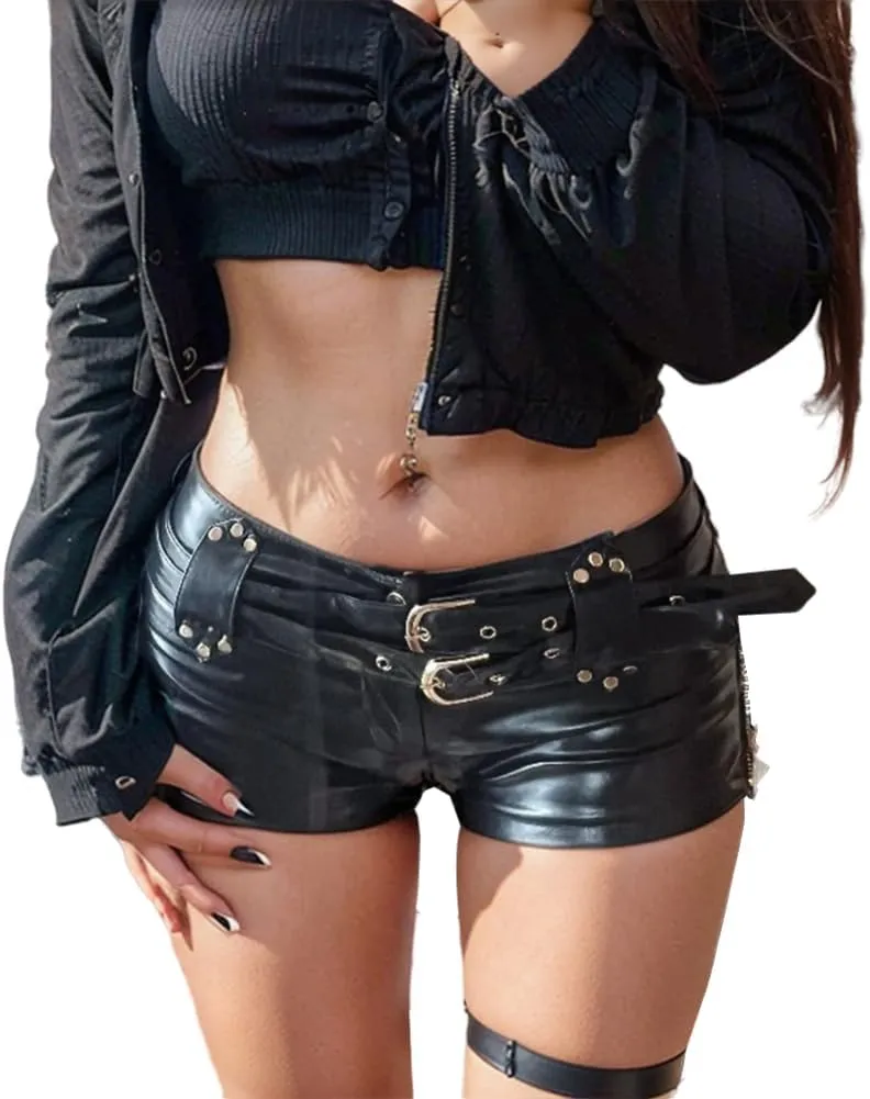 Womens Sexy High-Waisted Faux Leather Shorts Black PU Leather