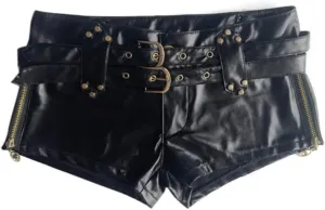 Womens Sexy High-Waisted Faux Leather Shorts Black PU Leather