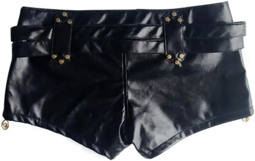 Womens Sexy High-Waisted Faux Leather Shorts Black PU Leather