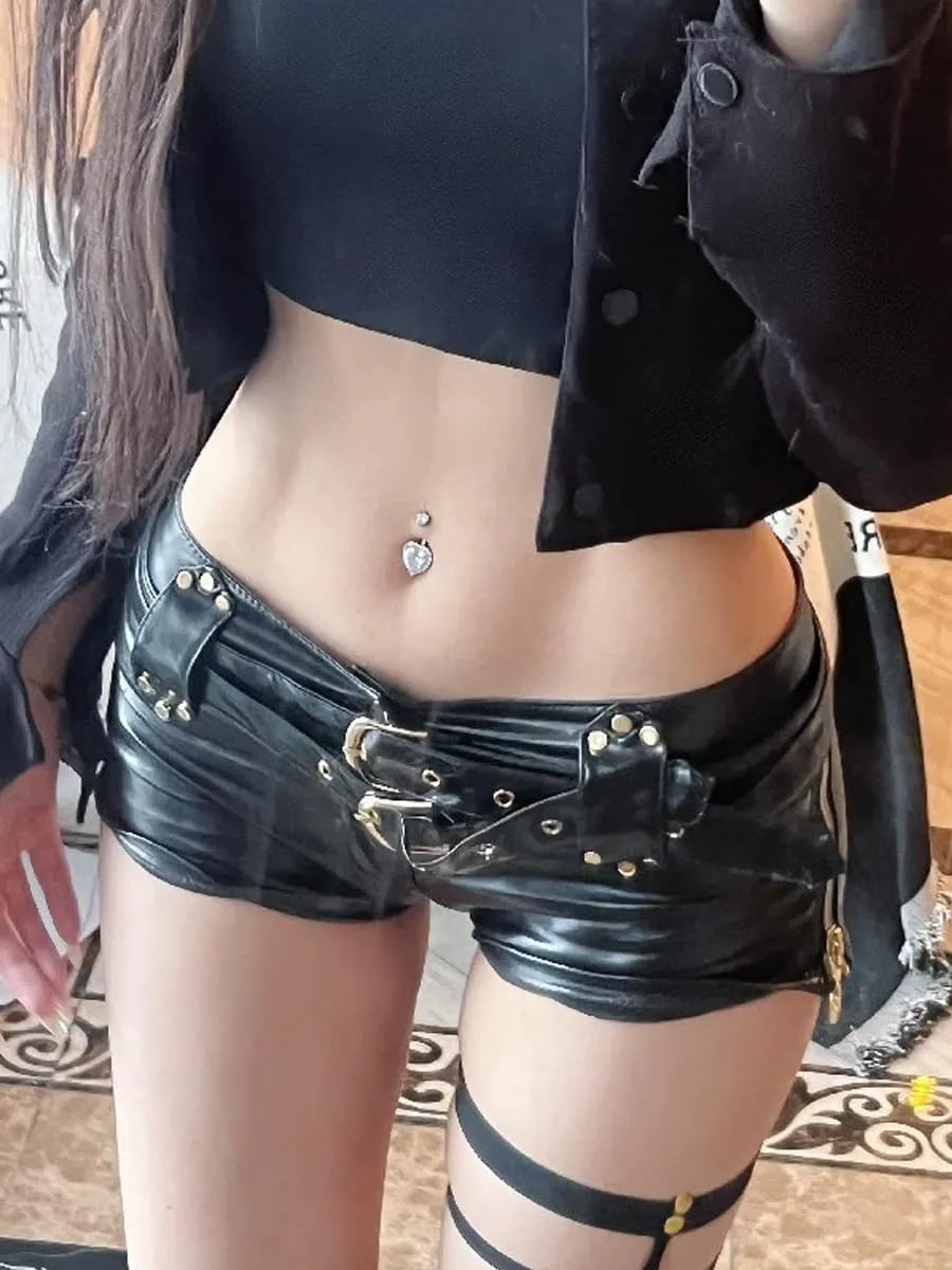 Womens Sexy High-Waisted Faux Leather Shorts Black PU Leather