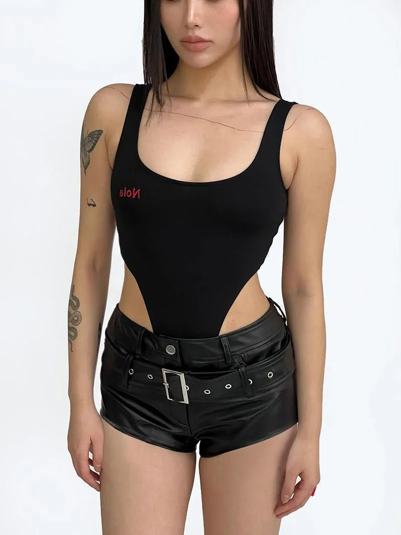 Womens Sexy High-Waisted Faux Leather Shorts Black PU Leather