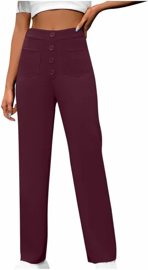 Women's Spring 2025 Pants Casual High Waist Straight Leg Pant Business Button Down Work Pants Trousers with Pockets