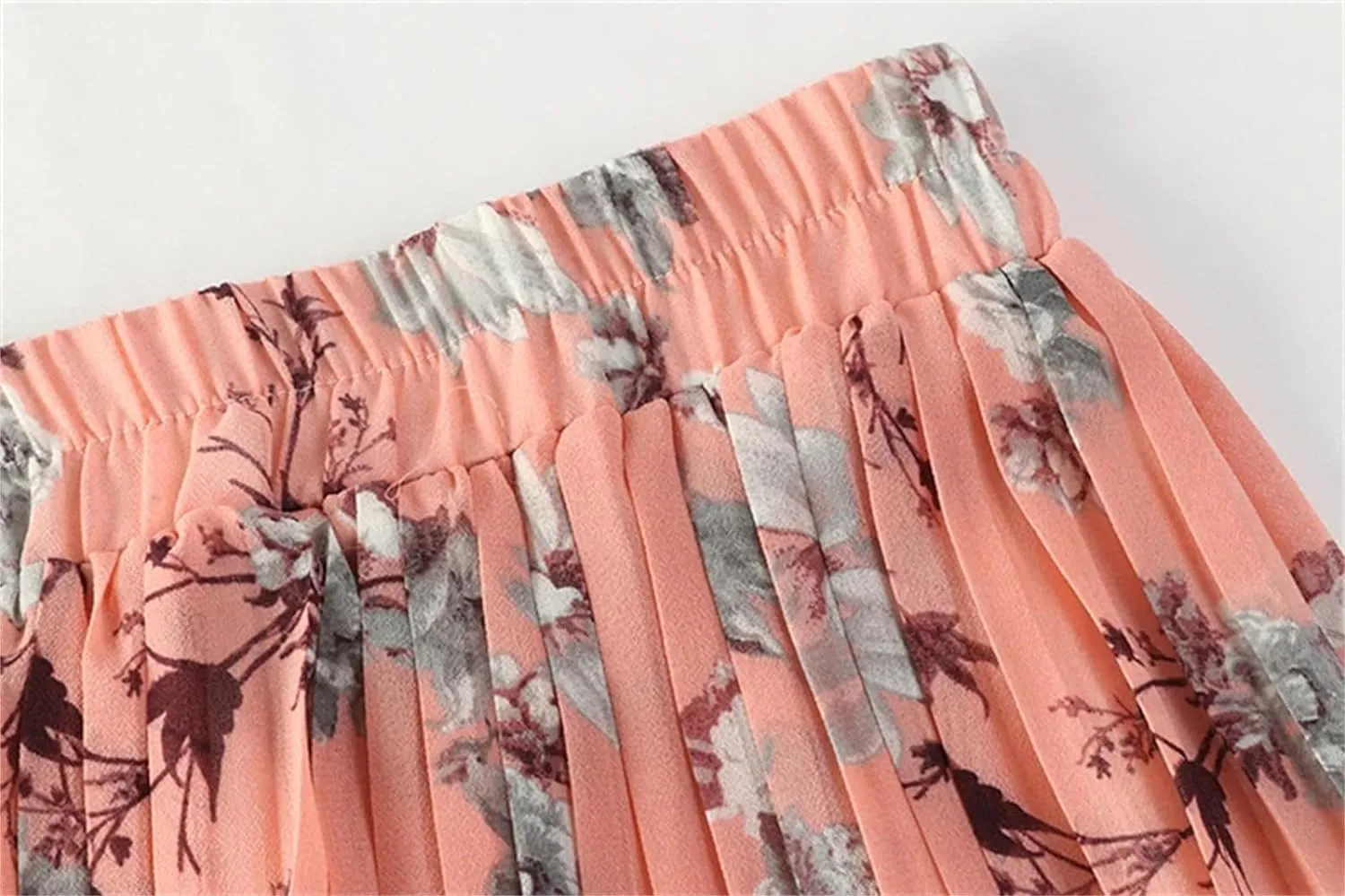 Women's Spring Summer Vintage Floral Print Pleated Skirt High Waist Beach Midi Skirts