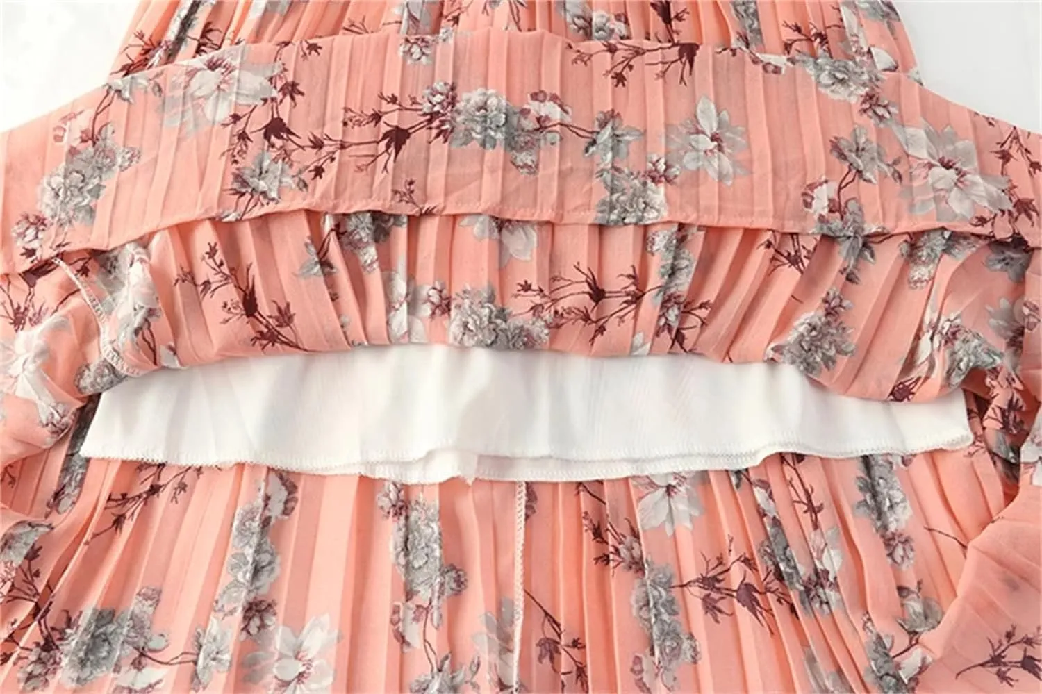 Women's Spring Summer Vintage Floral Print Pleated Skirt High Waist Beach Midi Skirts