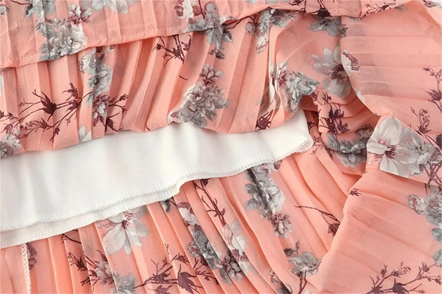 Women's Spring Summer Vintage Floral Print Pleated Skirt High Waist Beach Midi Skirts
