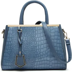 Women's Stylish Top Handle Shoulder Bag PU Leather Crocodile Pattern Crossbody Satchel Outdoor Work Handbag and Pursebag1925OWOISS