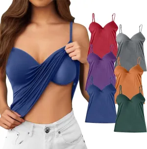Womens Tank Tops with Built in Bra 2025 Casual V Neck Sleeveless Tees Basic Workout Top Camisole Undershirt Adjustable