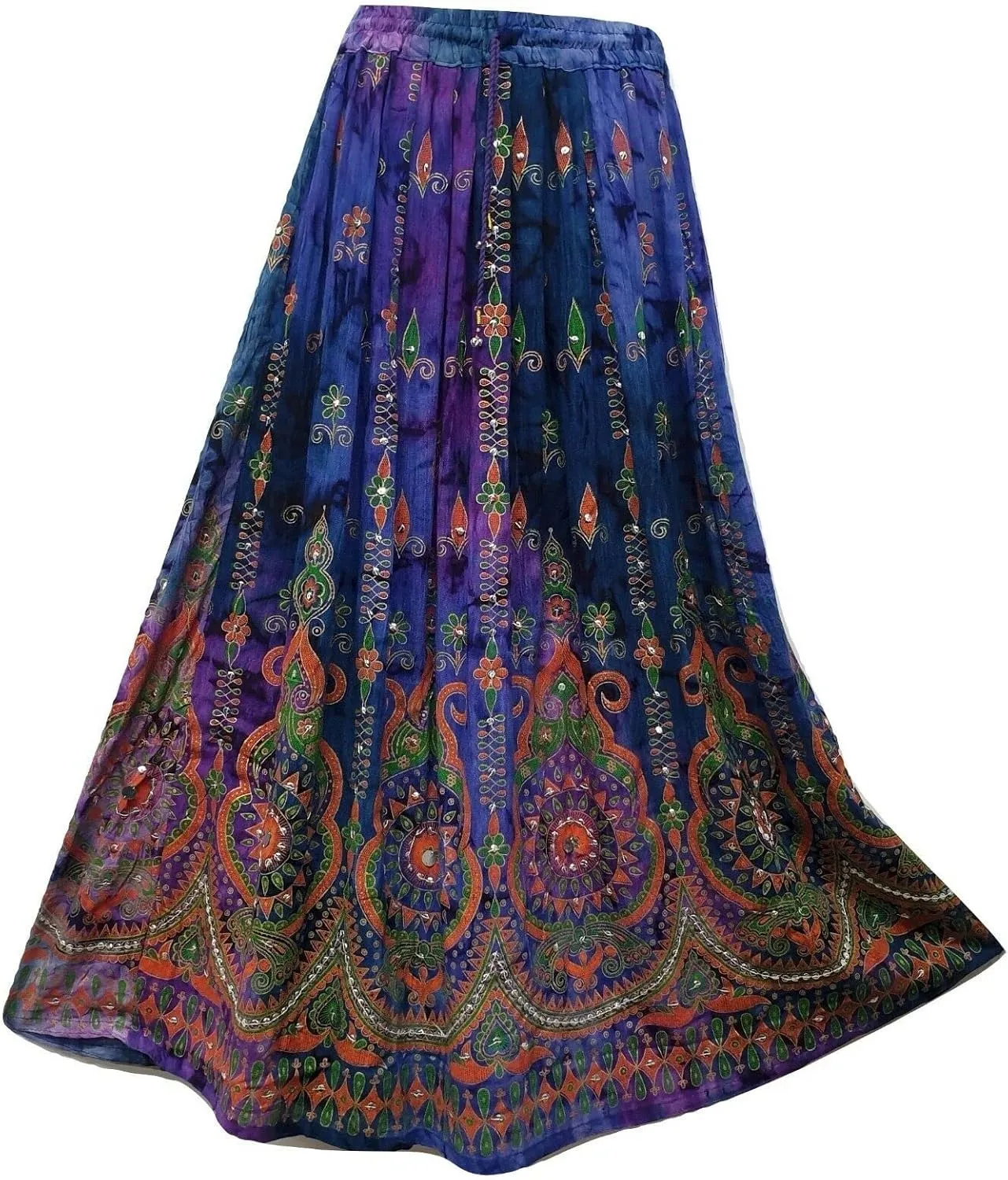 Women's Tie Dye Yoga Trend Sequined Crinkle Broomstick Gypsy Long Skirt