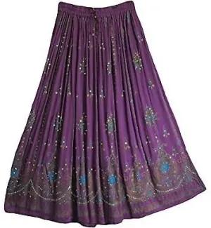 Women's Tie Dye Yoga Trend Sequined Crinkle Broomstick Gypsy Long Skirt