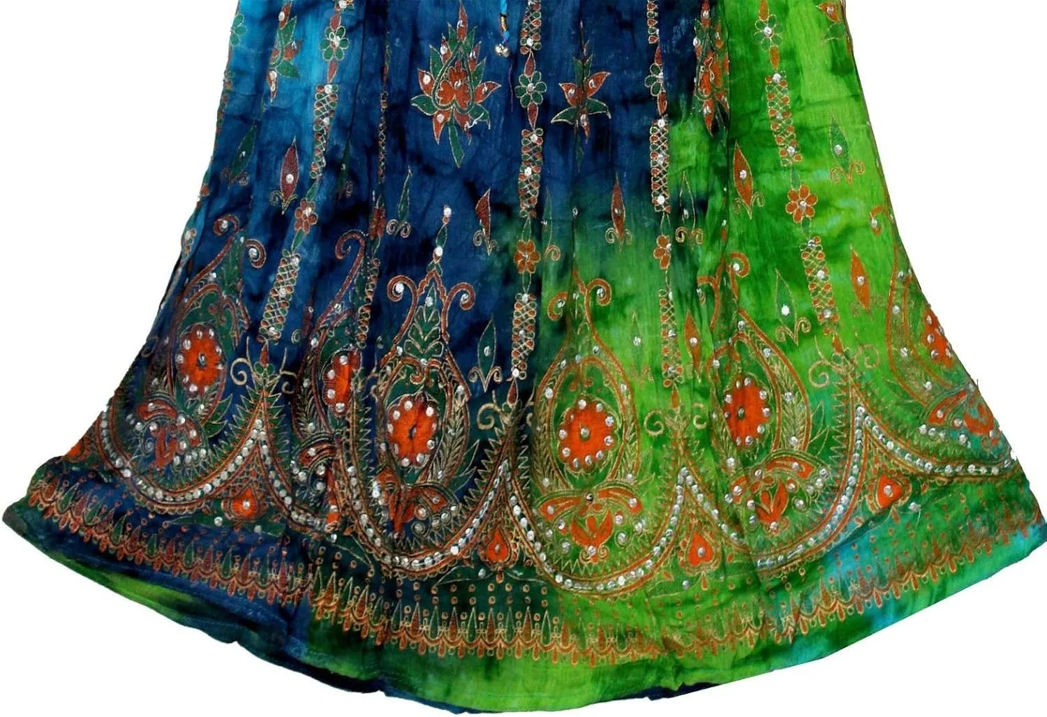 Women's Tie Dye Yoga Trend Sequined Crinkle Broomstick Gypsy Long Skirt