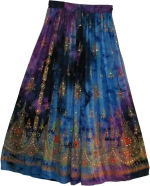Women's Tie Dye Yoga Trend Sequined Crinkle Broomstick Gypsy Long Skirt