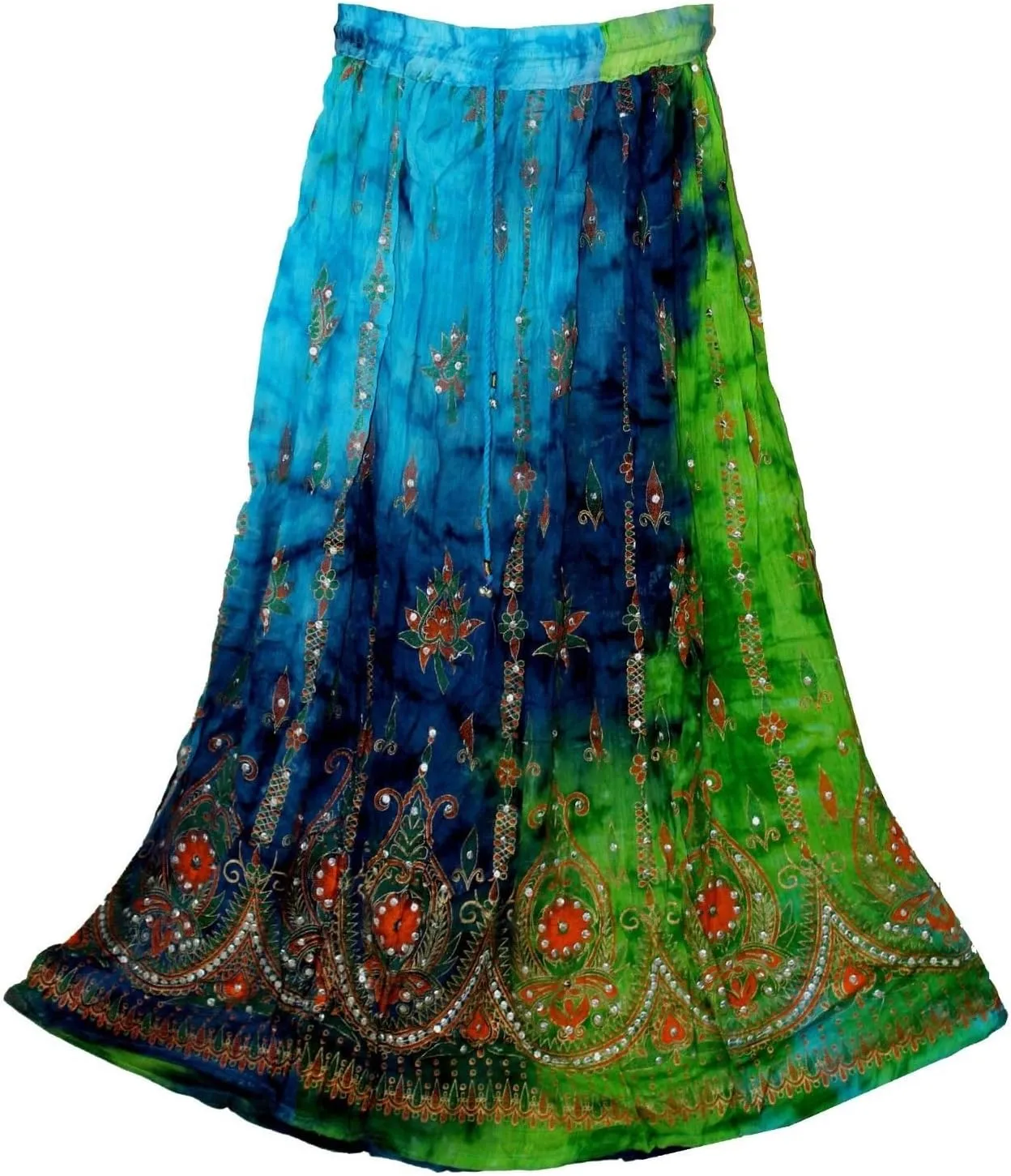 Women's Tie Dye Yoga Trend Sequined Crinkle Broomstick Gypsy Long Skirt