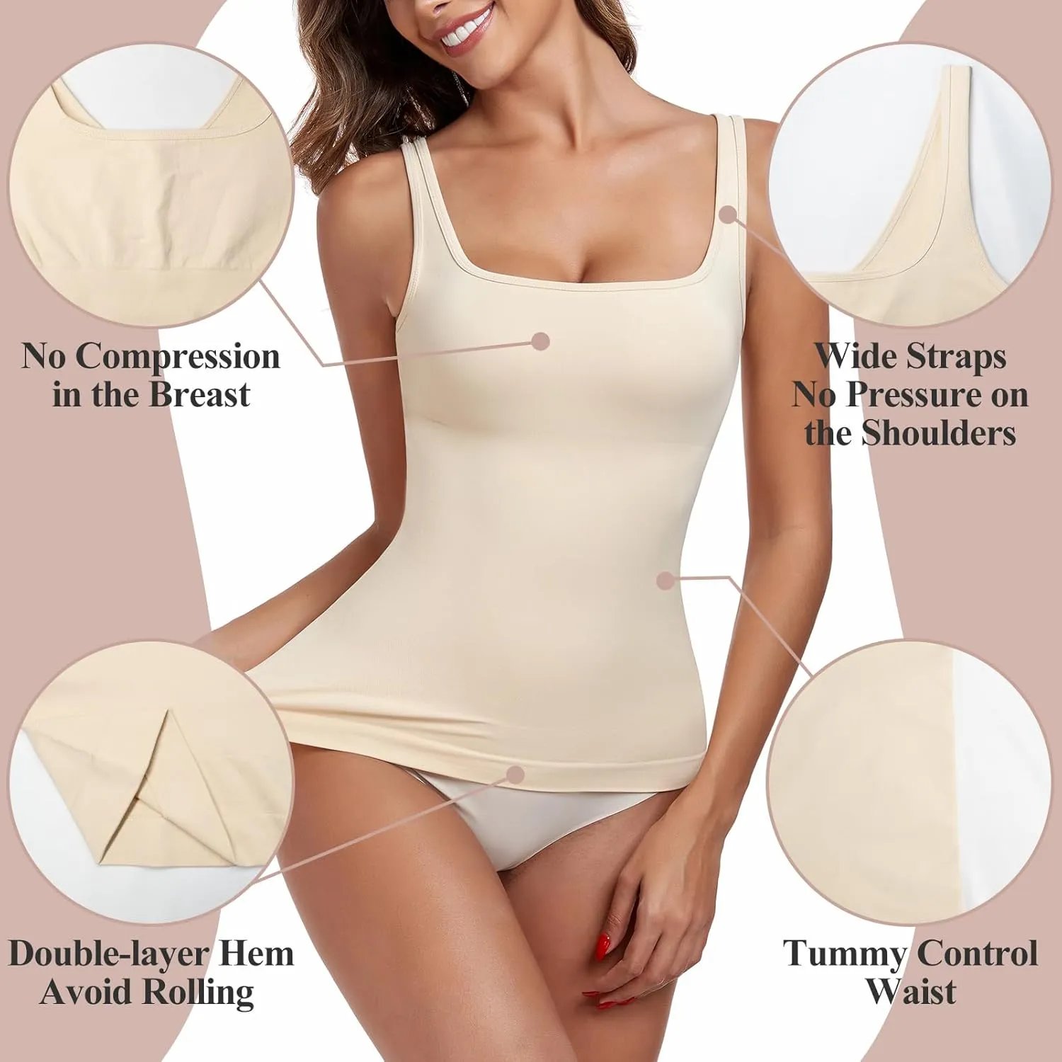 Women's Tummy Control Shapewear Tank Tops Seamless Square/Scoop Neck Compression Body Shaper Camisole