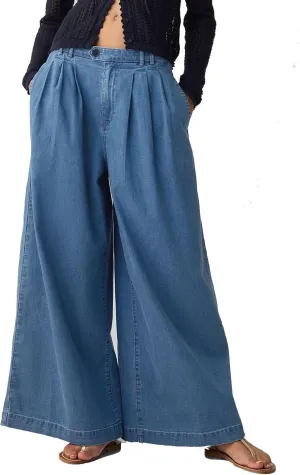 Women's Wide Leg Baggy Jeans High Waisted Loose Denim Palazzo Pants Summer Lightweight Flowy Trousers