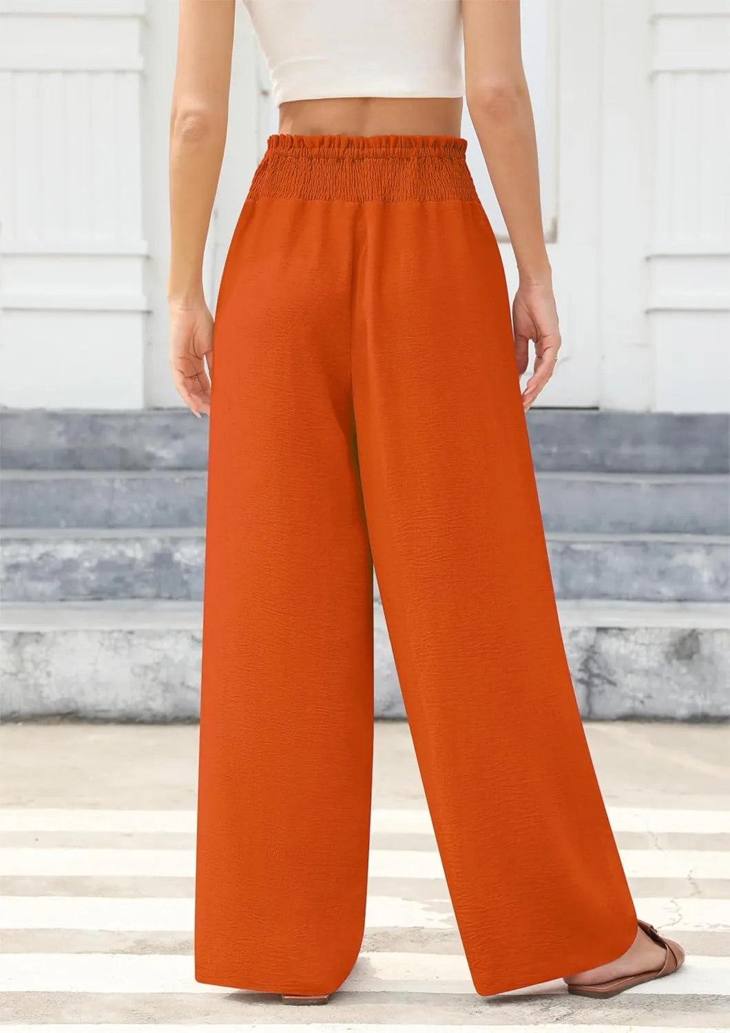 Womens Wide Leg Lounge Pants Smocked Elastic Waisted Loose Flowy Palazzo Beach Vacation Summer Casual Wear 2025