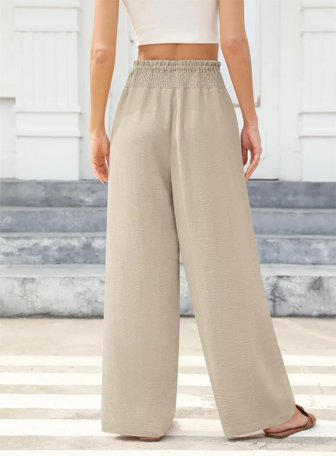Womens Wide Leg Lounge Pants Smocked Elastic Waisted Loose Flowy Palazzo Beach Vacation Summer Casual Wear 2025