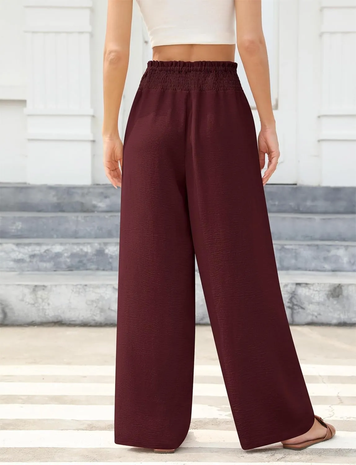 Womens Wide Leg Lounge Pants Smocked Elastic Waisted Loose Flowy Palazzo Beach Vacation Summer Casual Wear 2025